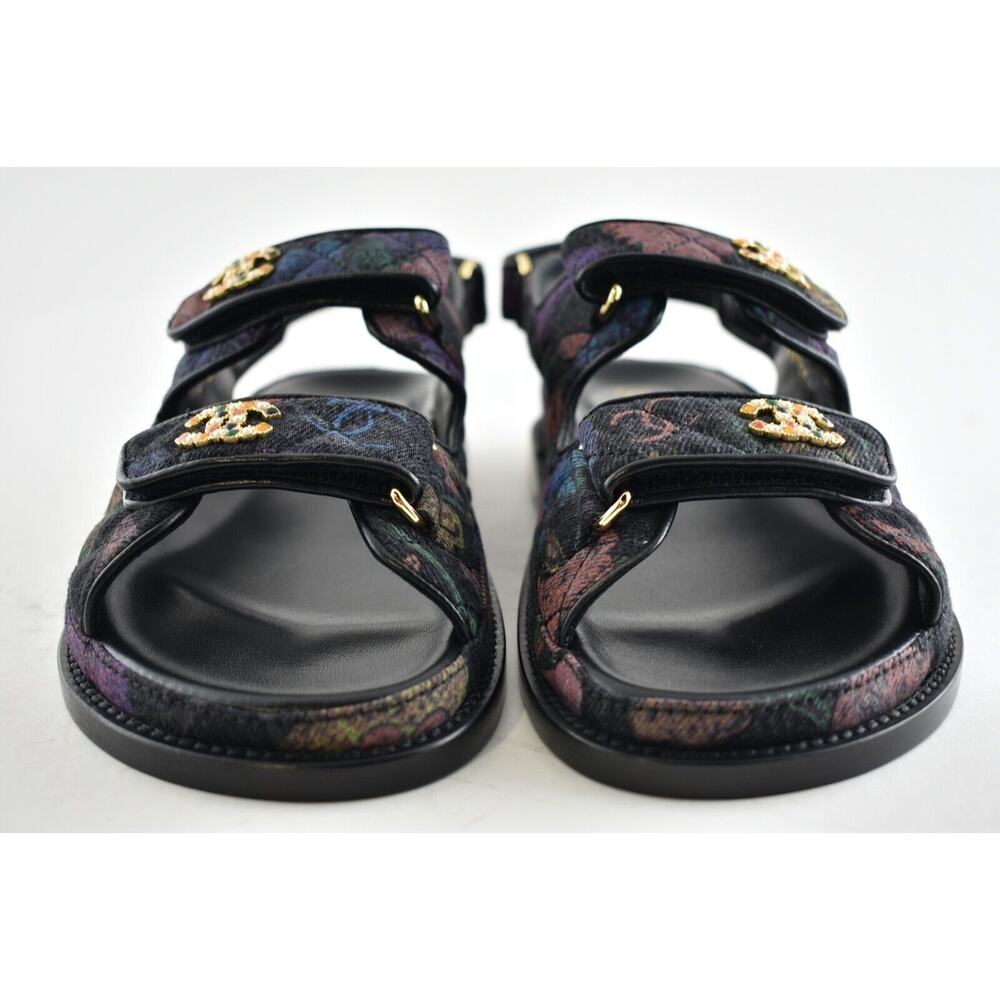 Chanel 21A Black Denim Graffiti CC Logo Mule Slide Strap Flat Dad Sandal 35.5 - Picture 4 of 11